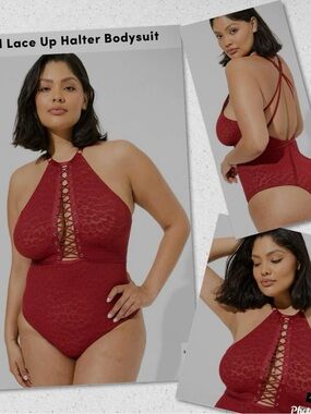 torrid Red Lace-Up Halter Bodysuit
